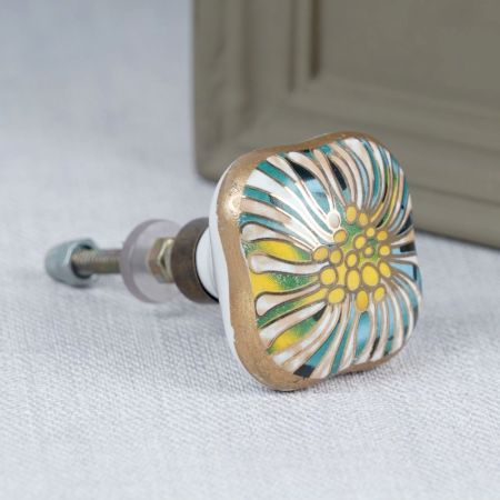 Ceramic Multicolor Abstract Square Theia Cabinet Drawer Knobs